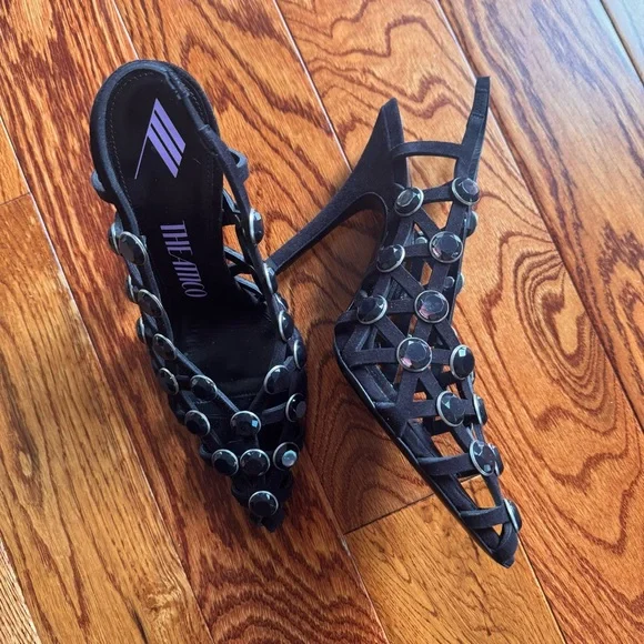 The Attico Embellished Black Suede Slingback Pumps - Picture 3 of 6